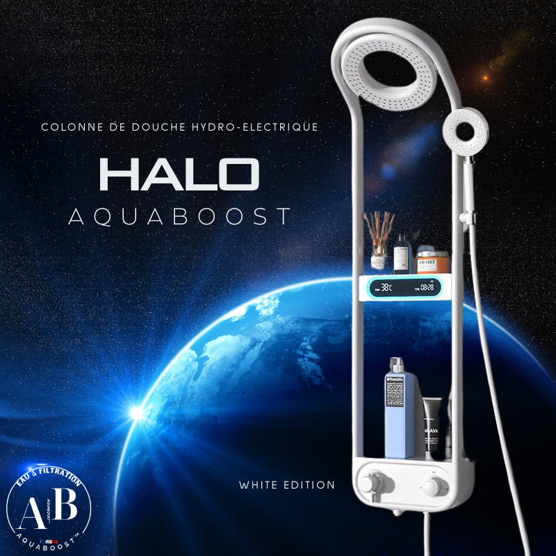 Halo - Colonne de douche thermostatique hydro-électrique à affichage digital