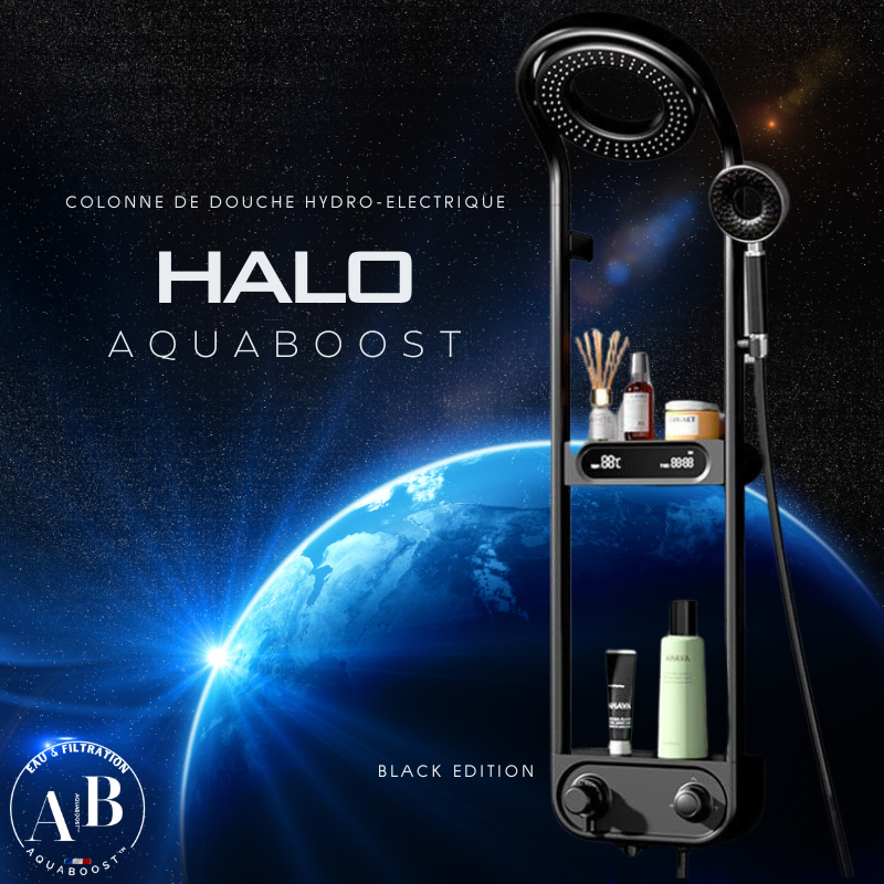 Halo - Colonne de douche thermostatique hydro-électrique à affichage digital
