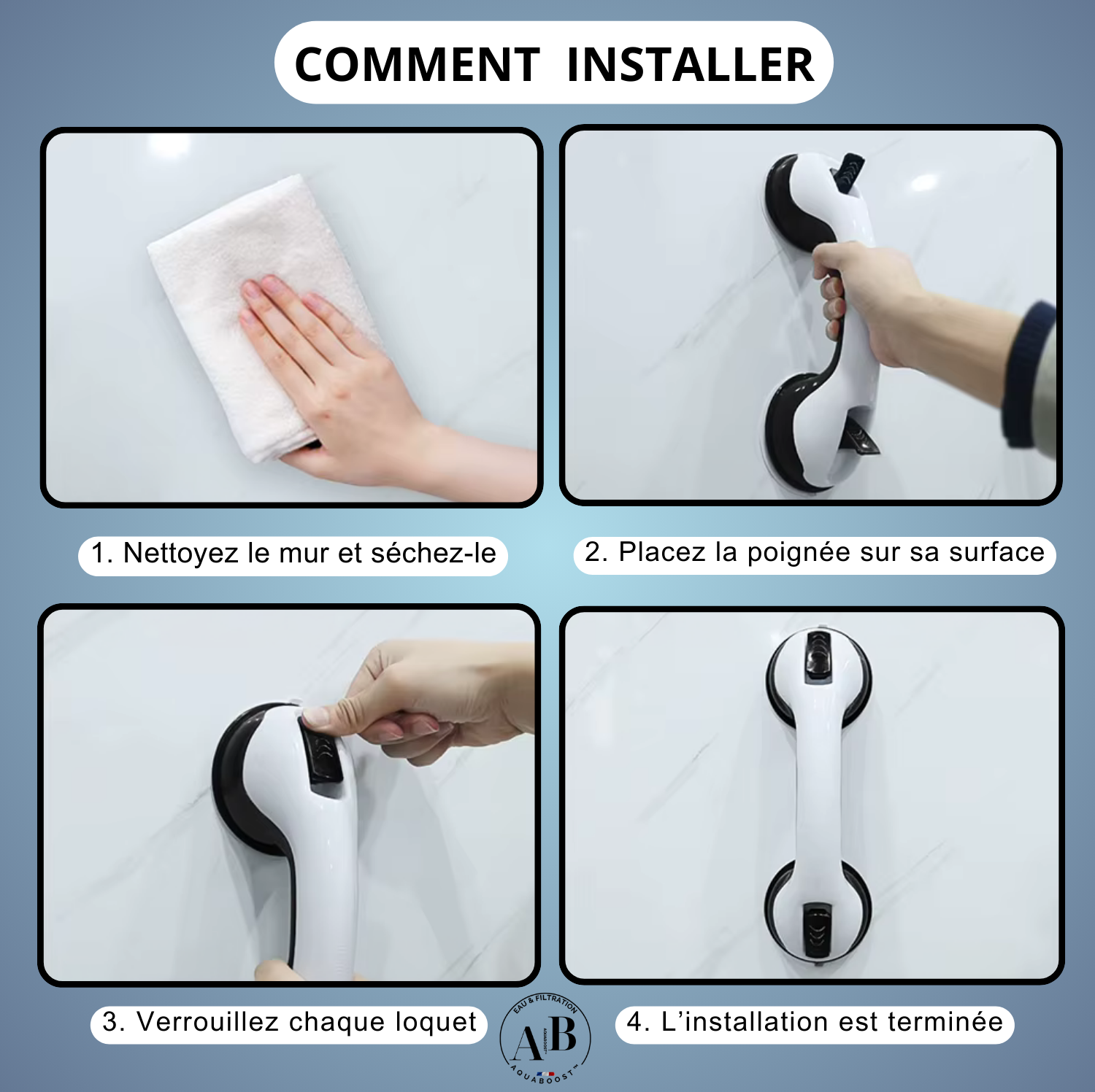 SécuriGrip™ – Poignée de maintien & sécurité à ventouse pour douche, salle de bain et wc