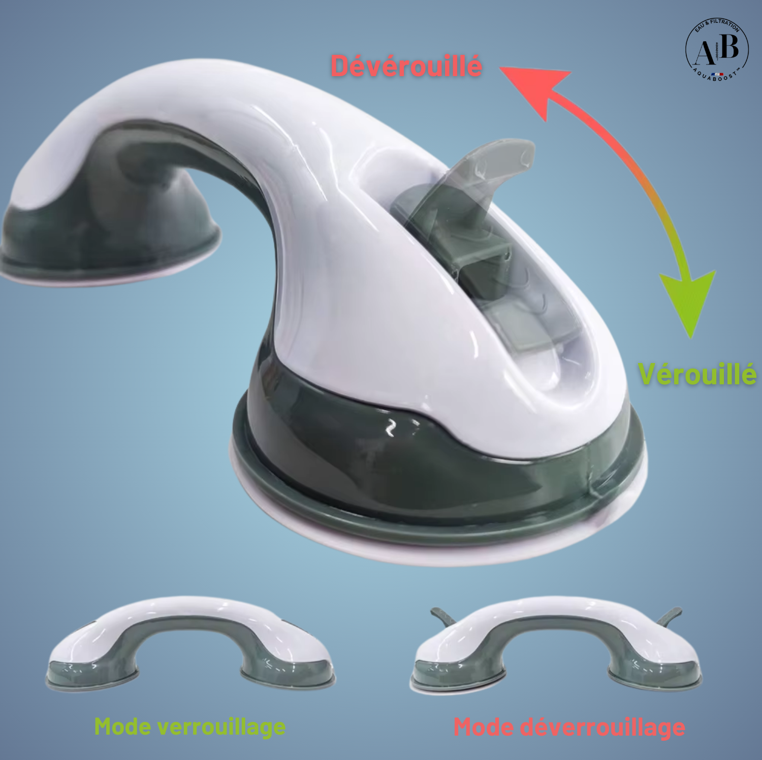 SécuriGrip™ – Poignée de maintien & sécurité à ventouse pour douche, salle de bain et wc